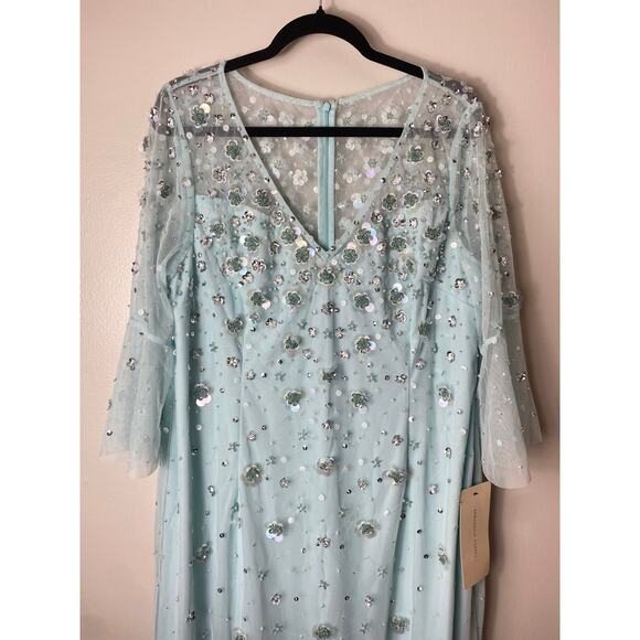 NWT ADRIANNA PAPELL DRESS GOWN 16W MOTHER OF THE BRIDE BLUE FORMAL EVENING - Picture 7 of 16